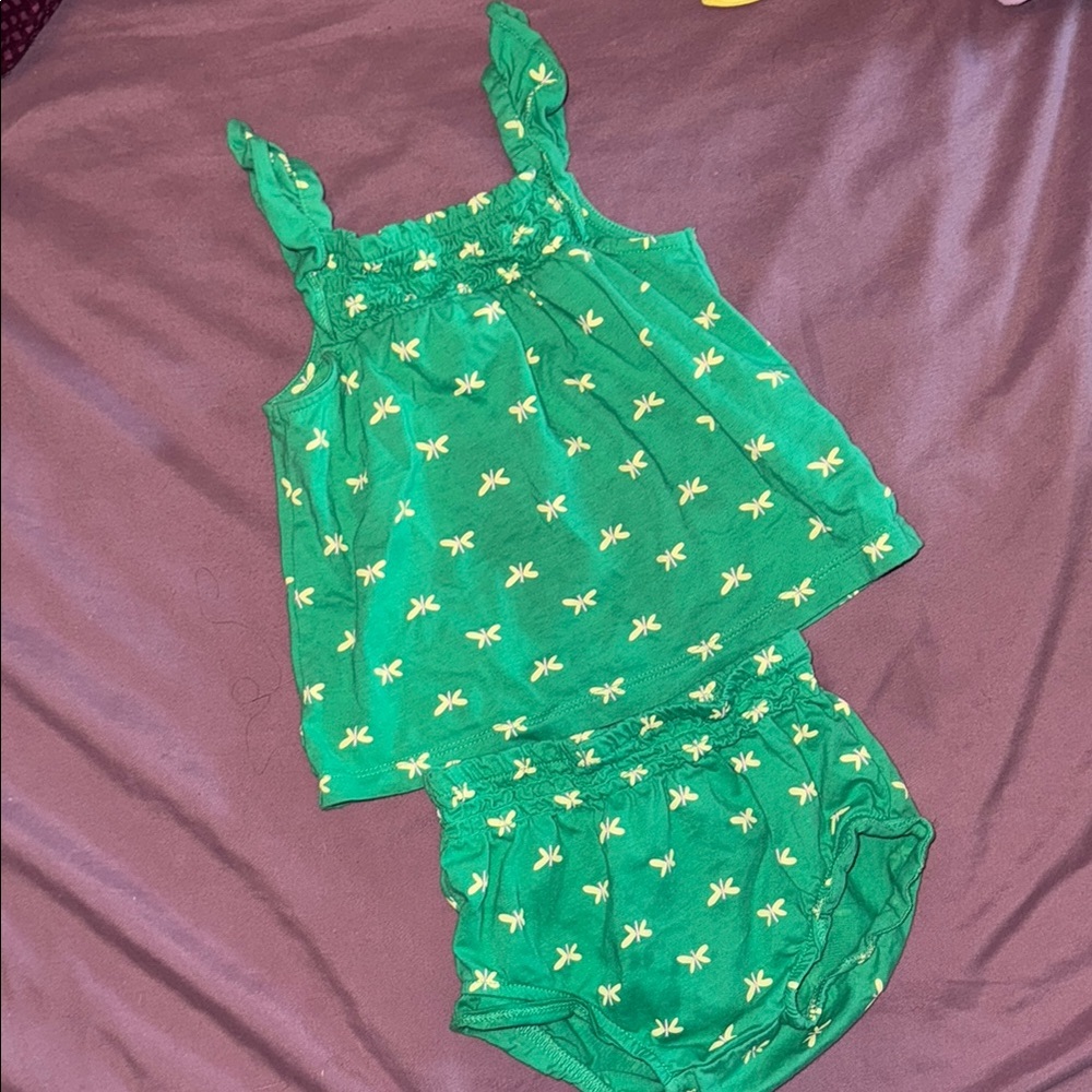 Carters Green Baby Outfit with Yellow Butterfly Pattern